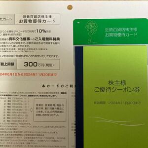 近鉄百貨店 株主優待カード　限度額300万円　男性名義＋優待クーポン冊子1冊　2024/11/30 送料込み