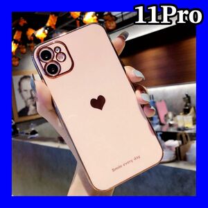 iPhone11Pro対応ケース　ベビーピンク　ハート　シンプル　韓国　大人気