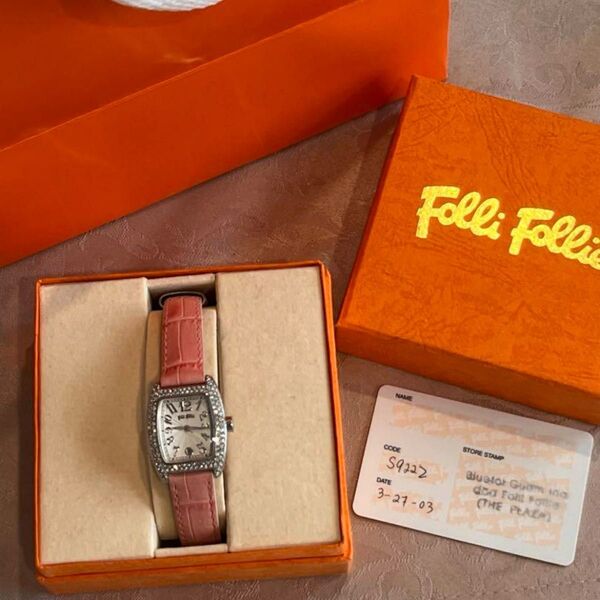 【美品】フォリフォリ 腕時計 ピンクレザーベルトシルバー金具 保証書あり