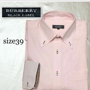 BURBERRY BLACK LABEL バーバリーブラックレーベル　ボタンダウンシャツ　size39(M) ピンク　袖口ノバチェック　三陽商会　ビジネス