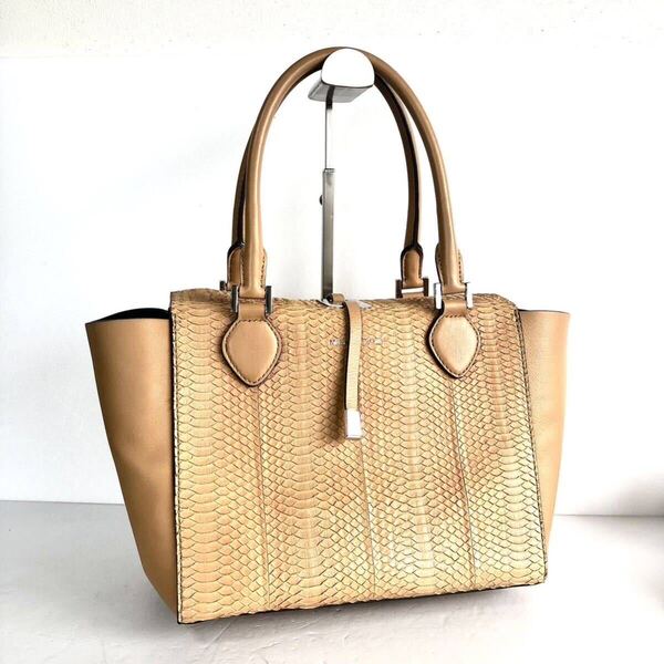 ■極上美品■希少■MICHEL KORS マイケルコース ミランダ パイソン トートバッグ レザー ライトブラウン シルバー金具 高級ライン