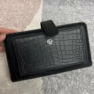 新品 【iphone入れ 】クロコダイル ワニ革 センター腹革 長財布 本物 ラウンドファスナー メンズ財布 小銭入れあり 未使用 ブラック