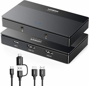 UGREEN 4K HDMI キャプチャーボード パススルー機能 4K@60Hz /1080P 60Hz 低遅延 ゲーム実況生配信 会議 ライブ配信 録画 画面共有