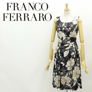 ◆FRANCO FERRARO フランコ フェラーロ シルク100％ 花柄 ビーズ装飾 タック フレア ノースリーブ ワンピース 1