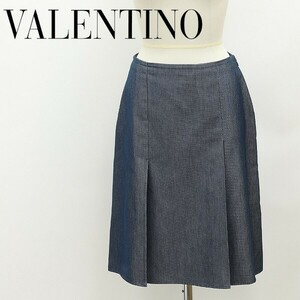 国内正規品◆VALENTINO ヴァレンティノ シルク＆コットン スリット プリーツ デニム スカート インディゴ 42/8