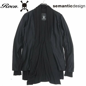 ◆Roen ロエン×セマンティック デザイン スカル ラインストーン装飾 ロゴ刺繍 レイヤード風 ジャケット 黒 ブラック LL