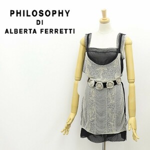 *PHILOSOPHY DI ALBERTA FERRETTI Alberta Ferretti -chu-ru race using beads equipment ornament back ribbon no sleeve tunic 38