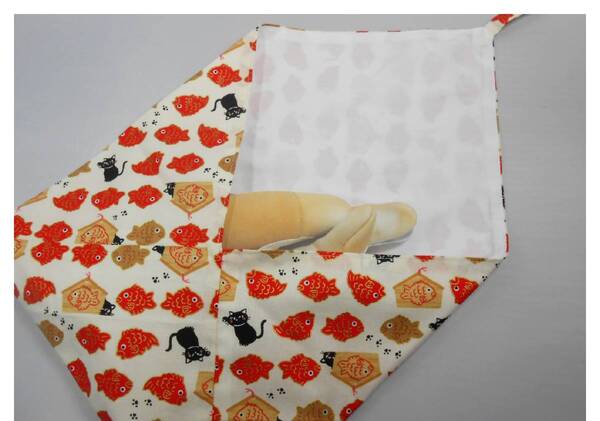 弓道 カケ入れふくさ型 鯛とくろねこ柄 ハンドメイド品