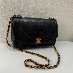 美品　CHANEL シャネル ラムスキン マトラッセ ターンロック チェーンショルダーバッグ ココマーク 金ロゴ　ブラック ダイアナフラップ