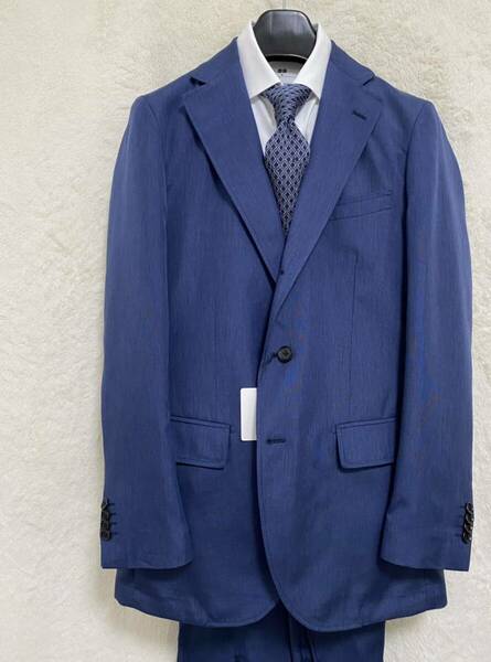 【新品未使用】夏物 メンズ ウォッシャブル 家庭洗濯可能 スーツ セットアップ A6 (h175-w82) Lサイズ ブルー