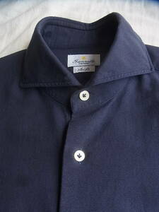 giannetto ジャンネット　コットンオックス素材　ホリゾンタルカラーシャツ　サイズ 15-38 SLIM FIT 　ネイビー　MADE IN ITALY