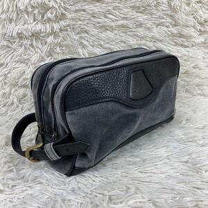 1 jpy ~[ rare design ]dunhll Dunhill clutch bag double Zip second bag leather Logo wrinkle leather gentleman 