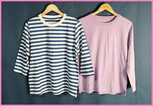 TSET‐２８７☆春夏☆新品☆送料込み☆即決☆ナチュラル系☆２枚セット☆綿☆M～Ｌサイズ☆Ｔシャツ☆ブルー系とパープル系