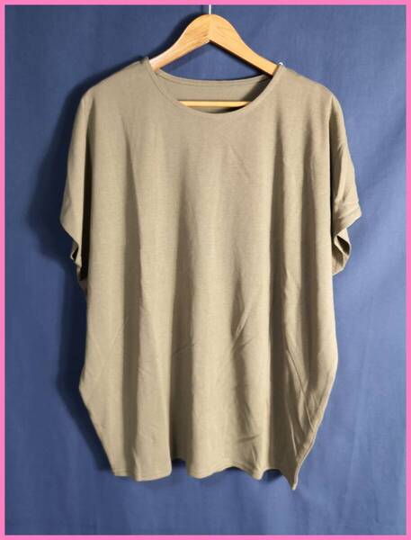 WHT-29‐3☆春夏☆新品☆送料込み☆即決☆ナチュラル系☆ポリエステル綿☆Tシャツ素材☆M~L☆チュニック☆カーキ系☆ゆったり
