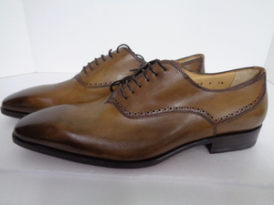 Santoni sun to-ni*48 F 7 1/2*ITALY made * cap tu strut chip leather shoes original leather business shoes tea 