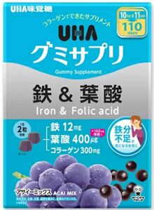 UHA味覚糖 グミサプリ 鉄 ＆ 葉酸 220粒 110日分 アサイーミックス味 新品　賞味期限2025年8月以降