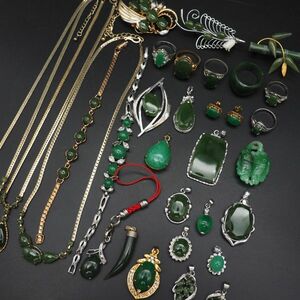 (JD0502) 1 jpy .. jade accessory necklace pendant top brooch bracele ring etc. together large amount set 