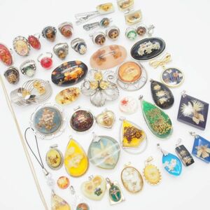 (T0505) 1円 昭和レトロ 水中花 アクセサリー 約330g 大量 セット ネックレス ペンダントトップ ブローチ 指輪 等 まとめて