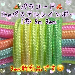 ☆★パラコード★☆１芯 ５m ３mm ★特注品薄いパステルレインボーカラー★