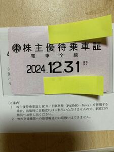 ◇★東武鉄道株主優待乗車証　 2024年12月31日定期券型1枚　送料無料★◇