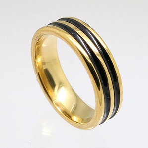 ブラック2ラインステンレスリング ゴールド 20号 新品