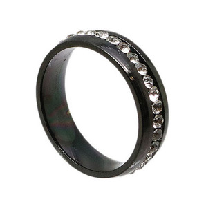 シングルラインラインストーンステンレスリング ブラック 32号 新品