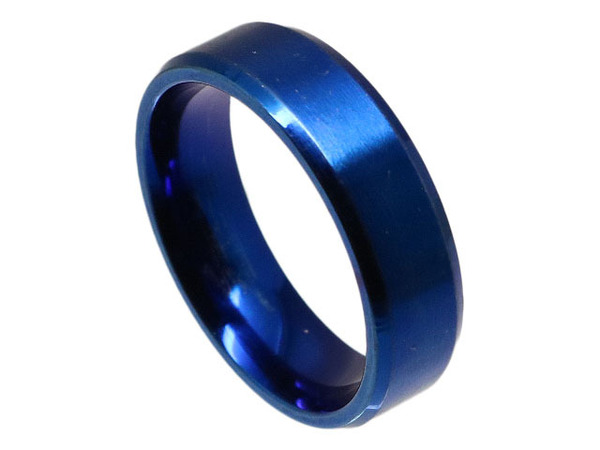 シンプルステンレスリング 6mm ブルー 26号 新品