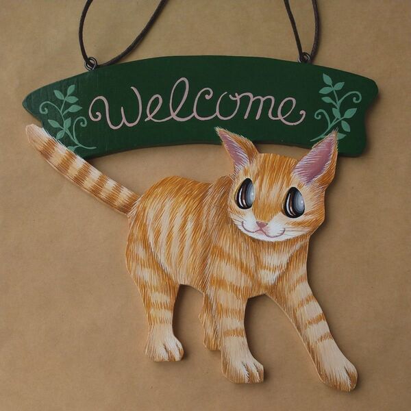 猫の壁掛け飾り・スタスタ3 ウェルカムボード ハンドメイド 猫雑貨 インテリア雑貨 猫 トラネコ