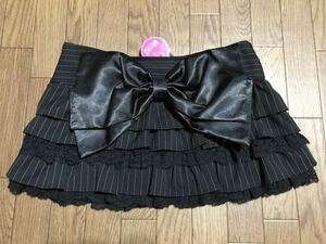 * tag equipped *MA*RSma-zMARS* pinstripe pattern frill miniskirt *M size * black * big ribbon * race girl 