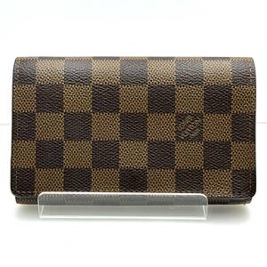 【美品】LOUIS VUITTON ルイヴィトン N61730 ダミエ エベヌ ポルトモネビエトレゾール 二つ折り財布 ブラウン系 