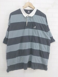 ◇ CONVERSE コンバース ロゴ刺繍 半袖 ラガーシャツ サイズM ブルー系 グレー系 メンズ P