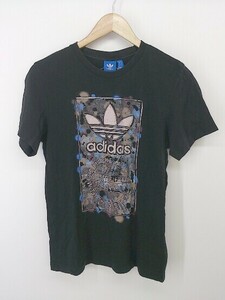 ◇ adidas アディダス プリント 半袖 Tシャツ カットソー サイズM ブラック ブルー系 マルチ レディース P