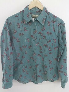 ◇ L. L. Bean エルエルビーン 90s 花柄 コーデュロイ 長袖 シャツ ブラウス サイズ 8 ブルー系 レディース P