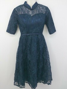 ◇ ◎ LACE LADIES レースレディース タグ付 総レース 七分袖 ロング ワンピース サイズS ネイビー レディース P