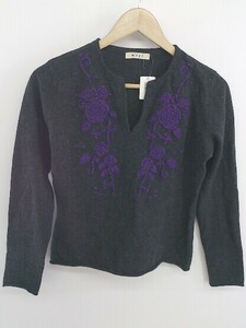 ◇ WXYZ ウールニット 刺繍 長袖 セーター ダークグレー系 パープル系 マルチ レディース P