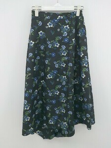 ◇ dukkah デュカ 花柄 ロング ラップ巻き スカート サイズF ブラック ブルー系 マルチ レディース P