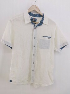 ◇ BEAMS ビームス リネン混 半袖 シャツ サイズL ホワイト ブルー ネイビー メンズ P