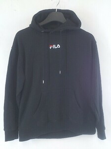 ◇ FILA フィラ ロゴ 刺繍 長袖 プルオーバー パーカー サイズL ブラック レディース P