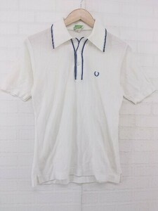 ◇ FRED PERRY フレッドペリー ワンポイントロゴ 刺繍 半袖 ポロシャツ サイズM オフホワイト系 メンズ P