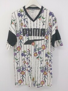 ◇ PUMA プーマ ロゴ 花柄 半袖 Tシャツ カットソー サイズ S ホワイト ブラック マルチ レディース P