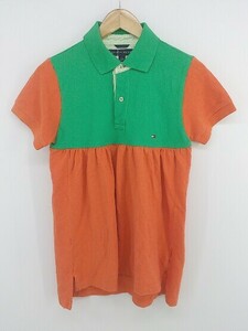 ◇ ◎ TOMMY HILFIGER トミーヒルフィガー 鹿の子 半袖 ポロシャツ サイズM グリーン オレンジ レディース E