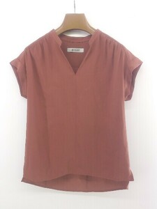 * nano universe Nano Universe V neck band color short sleeves blouse cut and sewn size 36 brown group lady's E