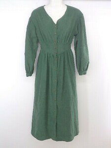 * continuer de NICE CLAUP V neck front button long sleeve knees under height One-piece size F green lady's E