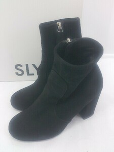 ◇ ◎ SLY スライ 羊革 シープスキン サイドジップ ショート ブーツ サイズS ブラック レディース E