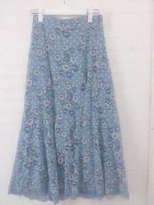 ◇ ◎ ●美品● natural couture 花柄 レース ロング マーメイド スカート サイズF ブルー ライトベージュ系 レディース E