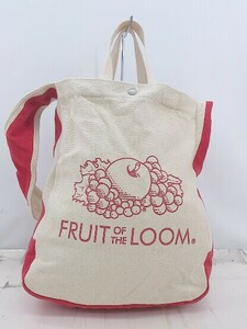 ◇ Fruit of the Loom Japan キャンバス 2WAY ショルダー ハンド トート バッグ アイボリー レッド レディース E