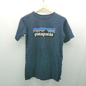 ◇ patagonia パタゴニア クルーネック ブランドロゴ フロントプリント 半袖 Tシャツ サイズXL ネイビー レディース E