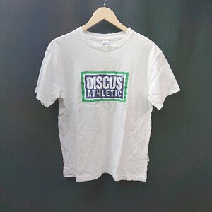 ◇ DISCUS ATHLETIC フロントロゴプリント カジュアル シンプル 半袖 Tシャツ サイズM ホワイト メンズ レディース E