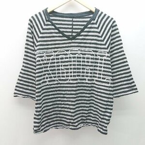 ◇ X-girl エックスガール クルーネック ロゴ ボーダー 半袖 Tシャツ サイズS グレー系 レディース E