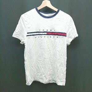 ◇ TOMMY HILFIGER ラウンドネック プルオーバー ブランドロゴ 半袖 Tシャツ サイズM ホワイト レディース E